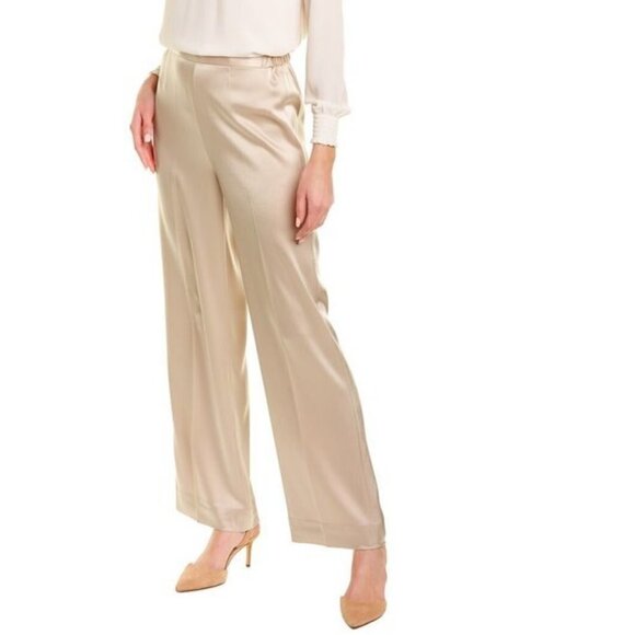 💕ST. JOHN💕 Liquid Satin Pant Elastic Back Pull-On Wide-Leg ~ Travertine M NWOT - Picture 2 of 16